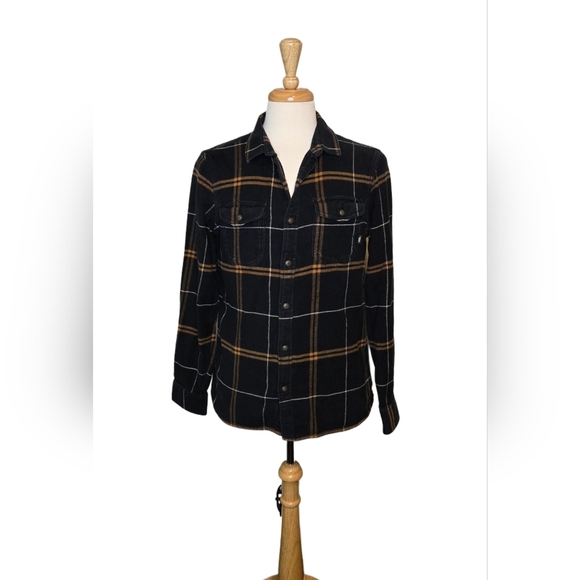 Vans Men’s Plaid Flannel Shirt – Tailored Fit Black Brown Check Button-Up Medium - Picture 1 of 8